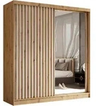 SCHWEBET&Uuml;RENSCHRANK LAMELLO 200/216/61 cm 2-t&uuml;rig mit Spiegel Eiche Artisan