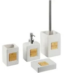BADEZIMMER Set 4-teilig Keramik beige/heller Holzfarbton Kourou