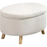 SITZBANK mit Stauraum, Oval Polsterbank mit Deckel, Bettbank mit Samtoptik Beige
