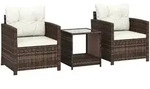 BISTROSET 3er Set PE-Rattan Stahl Cremewei&szlig;