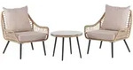 BALKONSET 2-Sitzer Rattan nat&uuml;rlich Auflagen beige Laureto