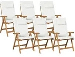 GARTENSTUHL 6er-Set und Sitzkissen Akazienholz Cremewei&szlig; Java Premium