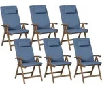 STUHL 6er-Set und Sitzkissen Akazienholz Blau Amatea Premium