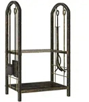 KAMINHOLZREGAL f&uuml;r innen 43 x 30 x 74cm 2 Ebenen Brennholzregal mit 4 Haken