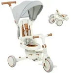 DREIRAD 5-in-1 mit Schubstange f&uuml;r 1-3 Jahre Faltbar mit reversiblem Sitz Creme
