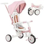 DREIRAD 5-in-1 mit Schubstange f&uuml;r 1-3 Jahre Faltbar mit reversiblem Sitz Rosa