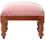 SAMT-HOCKER Mable, rosa mit Holzbeinen, 50/30/40 cm