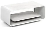 COUCHTISCH Sora in Wei&szlig;er Marmor mit abgerundetem wei&szlig;em Metallgestell 100/50/41 cm