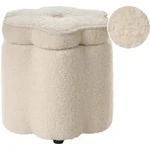 POUF mit Stauraum Boucl&eacute; Cremewei&szlig; Blume Flower