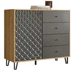 KOMMODE grau, Eiche Artisan 110 x 96 cm, Sideboard mit 3D-Struktur