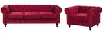 SOFA-SET 4-sitzer Samtstoff Rot Chesterfield