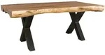 ESSZIMMERTISCH &ndash; Akazie Massivholz 200x100x77 cm X-Gestell Natur Schwarz