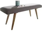 SITZBANK Stoff Massivholz Retro Stil gepolstert, Grau 38x117x51 cm