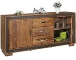 SIDEBOARD &ndash; Massivholz mit Kunstleder, 160x44x80 cm, rustikal, mit T&uuml;ren und