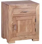 NACHTTISCH Massivholz Schublade T&uuml;r Boxspringbett MUMBAI, Akazie 50x40x60 cm