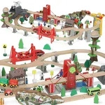 100 St&uuml;cke Holzeisenbahn-Set Buchenholz Kunststoff Naturholz
