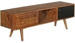 TV-LOWBOARD Massivholz, 2 T&uuml;ren und Fach, Vintage-Stil, Schwarz 140x35x45 cm