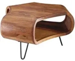 COUCHTISCH Braun Sheesham Massivholz mit Ablage 55x55x38 cm, Metallgestell Retro