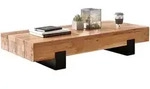 COUCHTISCH Braun-Schwarz Akazie Massivholz Metall 130x59x25cm Modern Rechteckig
