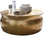 COUCHTISCH orientalisch rund, flacher Hammerschlag, Metall, Gold 75x75x31 cm