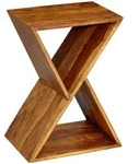 BEISTELLTISCH &ndash; Massivholz X-Form 43x60x30 cm mit Ablagen