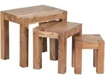 BEISTELLTISCH 3er Set Massivholz Landhausstil MUMBAI, Akazie 36x50x45 cm