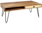 COUCHTISCH Massivholz mit Metallbeinen im Landhausstil, Akazie 110x60x42 cm
