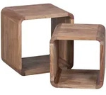 BEISTELLTISCH Set &ndash; 2-teilig Akazie Massivholz W&uuml;rfelform