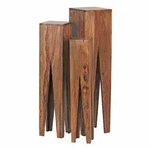 BEISTELLTISCH 3er Set Massivholz Quadratisch Modern, Dunkelbraun 25x25x100 cm