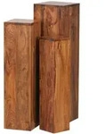 BEISTELLTISCH 3er Set Massivholz Quadratisch Modern S&auml;ulenform, Dunkelbraun 24x24x85