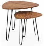 BEISTELLTISCH Set &ndash; 2-teilig, Massivholz, Metallgestell, schmal