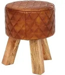 SITZHOCKER &ndash; Echtleder/Massivholz, 35x46x35 cm, rund, Turnbock-Design
