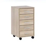 ROLLCONTAINER Holz 5 Schubladen Schmal Mit Rollen, Sonoma 33x38x63 cm