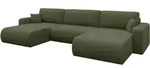 WOHNLANDSCHAFT mit Schlaffunktion und Bettkasten BERY-U 377x193x88 Gr&uuml;n Boucl&eacute;