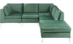 ECKSOFA Modul 4-Sitzer linksseitig Gr&uuml;n Samtstoff mit Ottomane Evja