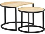 COUCHTISCH 2er Set Mango Massivholz Metall Rund Industrial, Hellbraun 41x60x41 cm