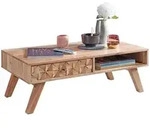 COUCHTISCH Akazie Massivholz mit Schublade 95x35x50cm Landhaus Braun
