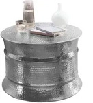 COUCHTISCH rund in Silber, Aluminium, orientalisches Design, 62x41x62cm