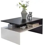COUCHTISCH Schwarz/Wei&szlig; Holz mit Ablage 90x43x60cm, Modern Eckig Gro&szlig; Hoch