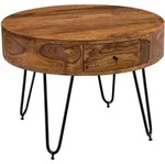 COUCHTISCH rund Braun, Massivholz mit Metallgestell, 60x44.5x60 cm, inklusive