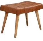 SITZHOCKER &ndash; Mango Massivholz/Echtleder, 67x47x39 cm, Chesterfield-Design