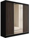 KLEIDERSCHRANK mit Spiegel V2-ZENTI 215x200 cm Schwarz