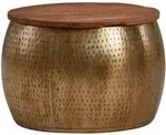 COUCHTISCH Rund in Gold aus Mango Massivholz, 60x60x40 cm, Modern, mit Stauraum und