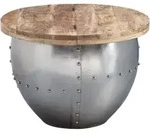 COUCHTISCH Mangoholz Metall Industrial 60x43x60 cm Rund mit Stauraum Silber