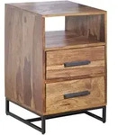 NACHTTISCH &ndash; Massivholz/Metall, 40x35x66 cm, 2 Schubladen, Industrial-Stil