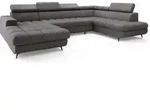 WOHNLANDSCHAFT CORENO Grau Boucle-Stoff mit Schlaffunktion