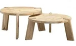 COUCHTISCH 2er Set Mango Massivholz Rund, Hellbraun 53x53x32 cm