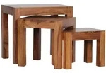 BEISTELLTISCH 3er Set Massivholz Landhausstil MUMBAI, Dunkelbraun 45x35x50 cm