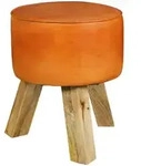 SITZHOCKER &ndash; Holz/Echtleder, 37x45x37 cm, modern, rund