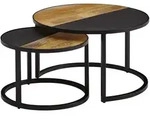 COUCHTISCH Set &ndash; Rund Mango Massivholz Metall Steinoptik 2-teilig